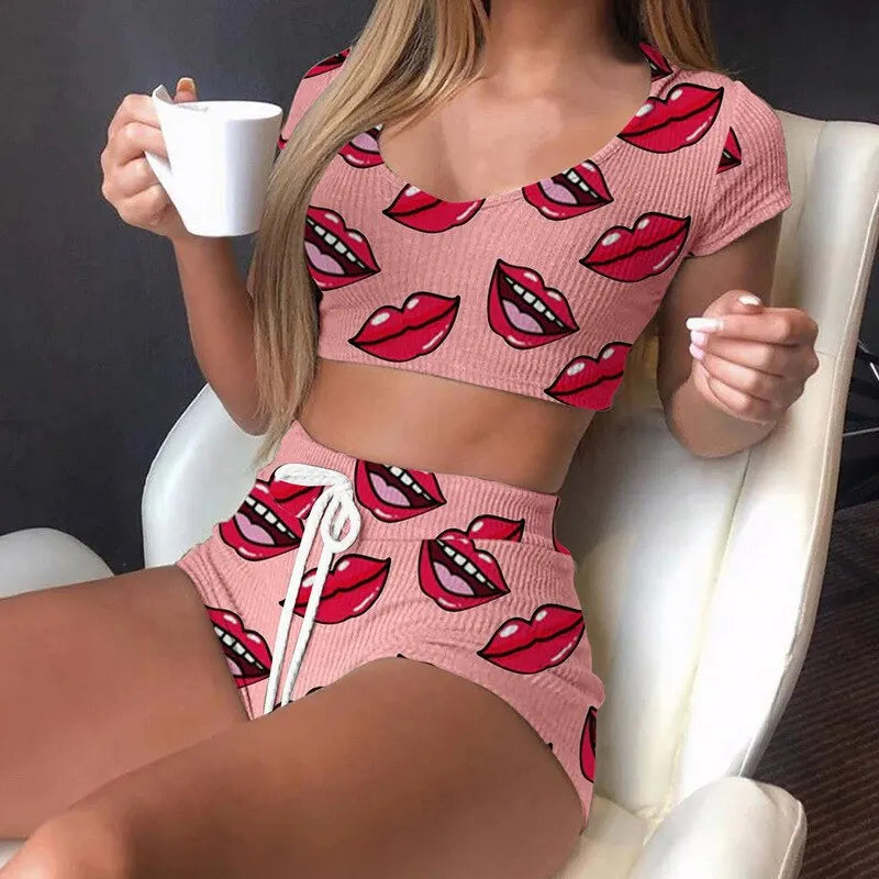 Lips Print Sleepwear Suit Pajamas | Lips