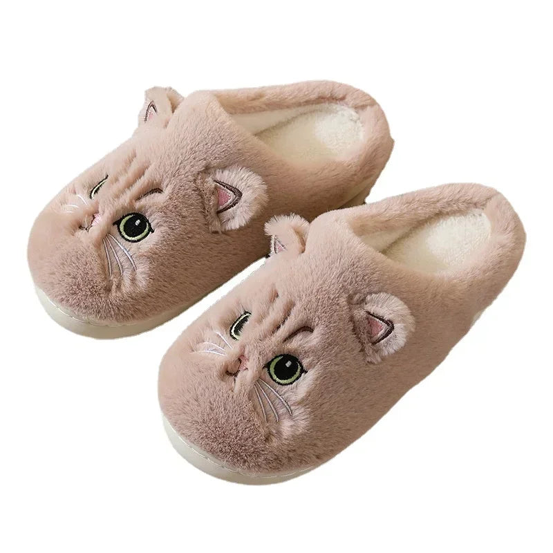 Fluffy Cat Slippers, Cozy Winter Plush Slides | Fluffcat