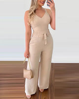 Long Jumpsuits, Elegant Sexy V-Neck Shirred Top High Waist Pants | Shula