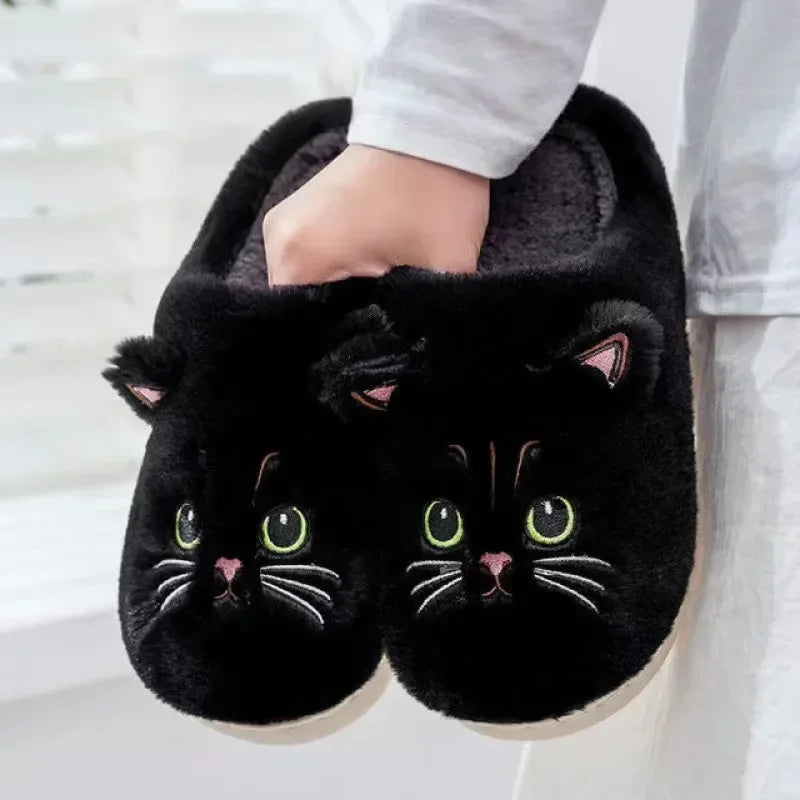 Fluffy Cat Slippers, Cozy Winter Plush Slides | Fluffcat