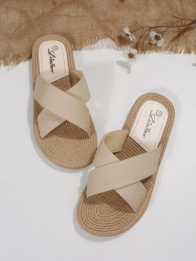 Straw Flat Slippers | Hemp