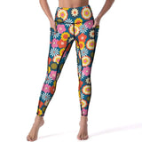 Retro Flower Leggings High Waist with pockets | LuxeLine