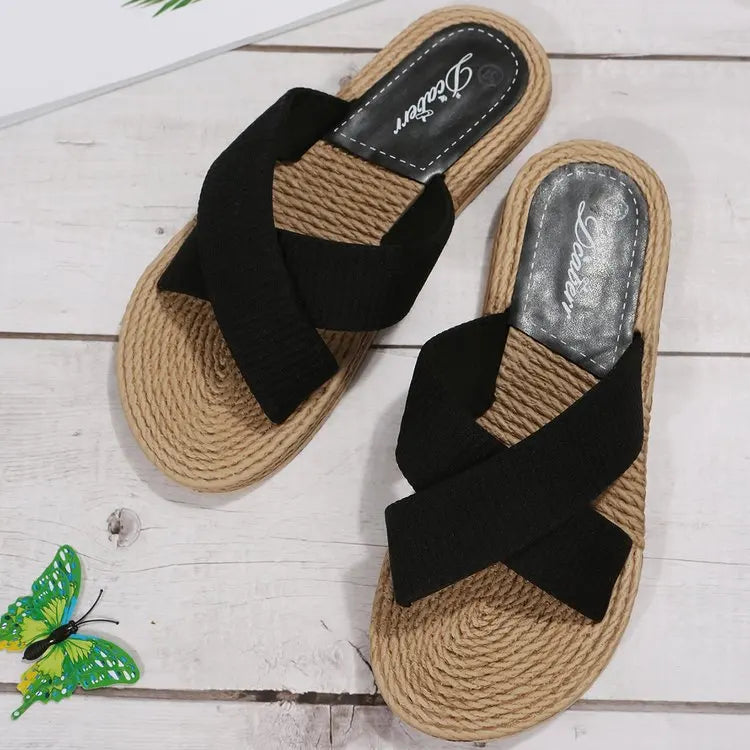 Straw Flat Slippers | Hemp