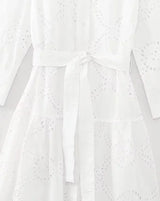 White Cotton Embroidery Midi Dress | Avelis