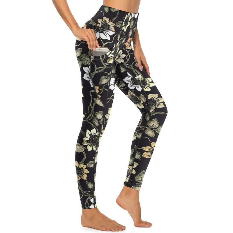 Retro Flower Leggings High Waist with pockets | LuxeLine