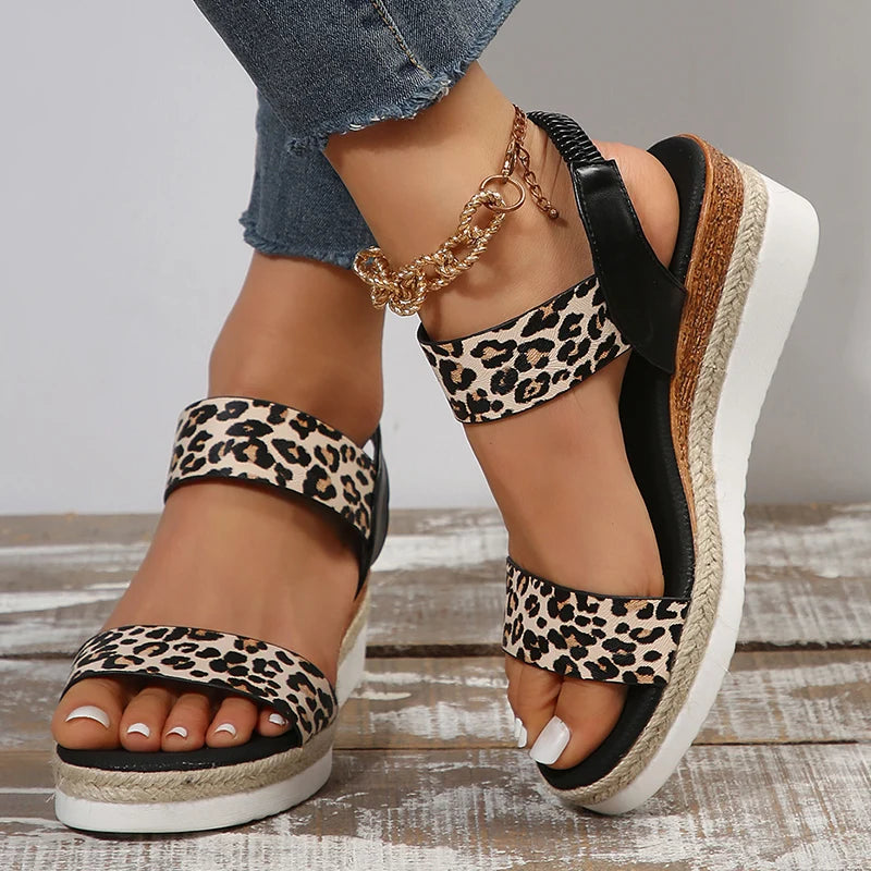 Leopard Wedge Heel Sandals | Glida