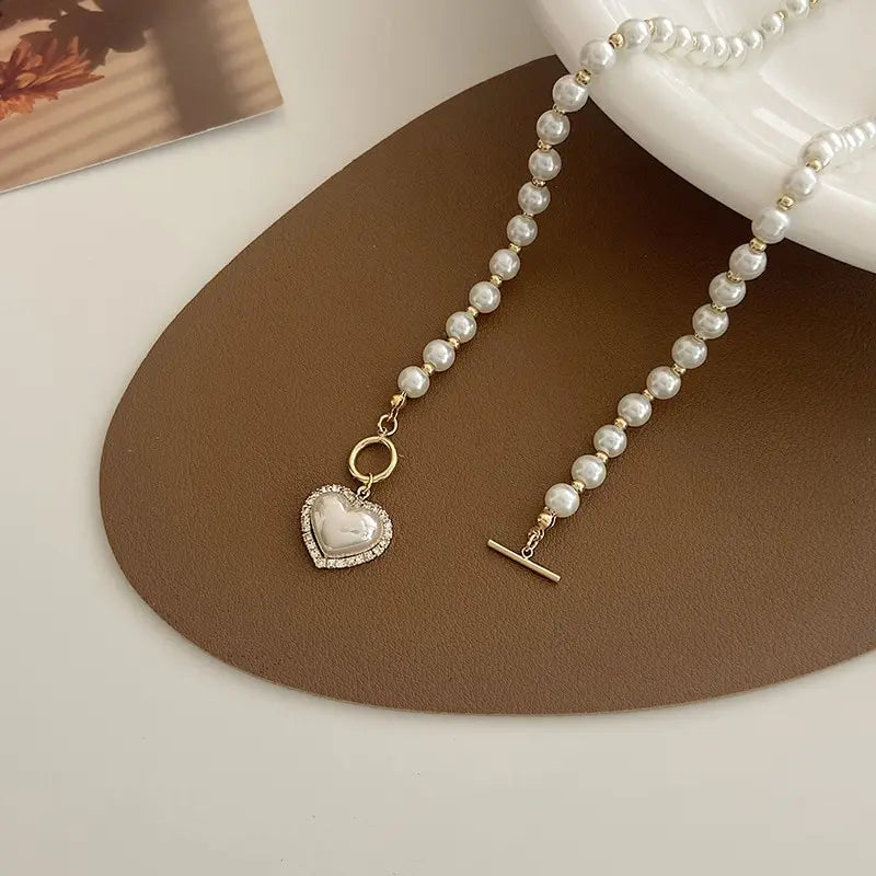 Elegant Pearl Necklace - Heart Pendant | Lustreline