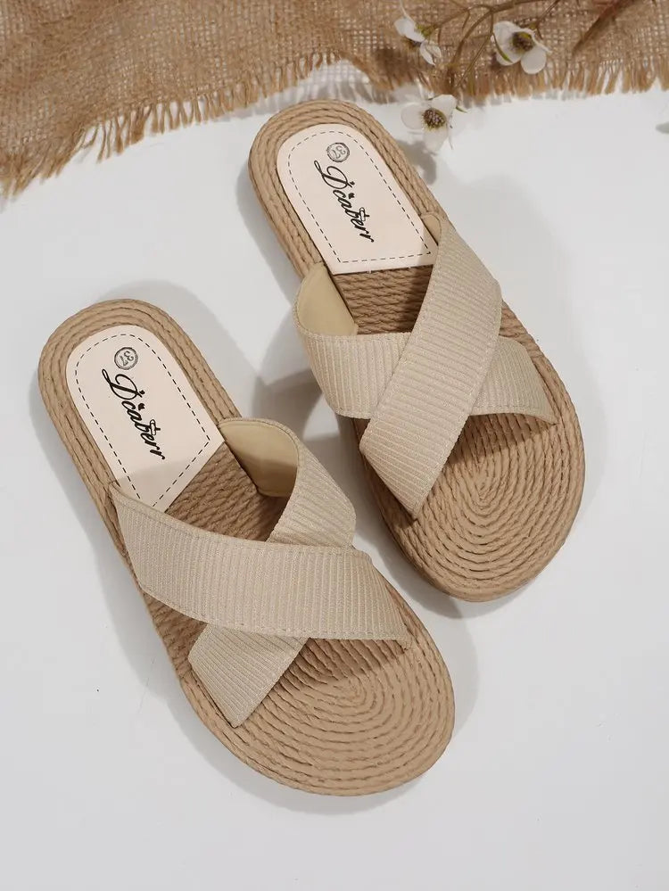 Straw Flat Slippers | Hemp