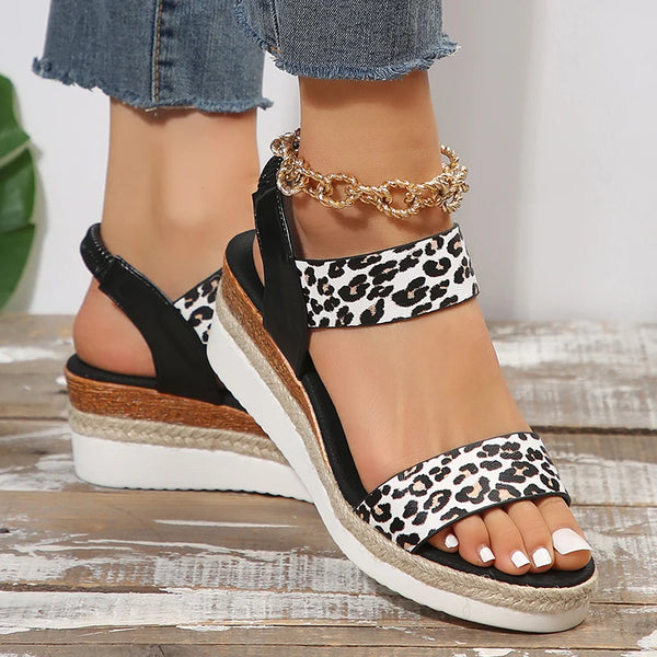 Leopard Wedge Heel Sandals | Glida