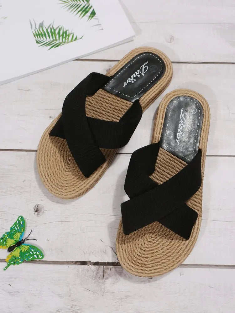 Straw Flat Slippers | Hemp