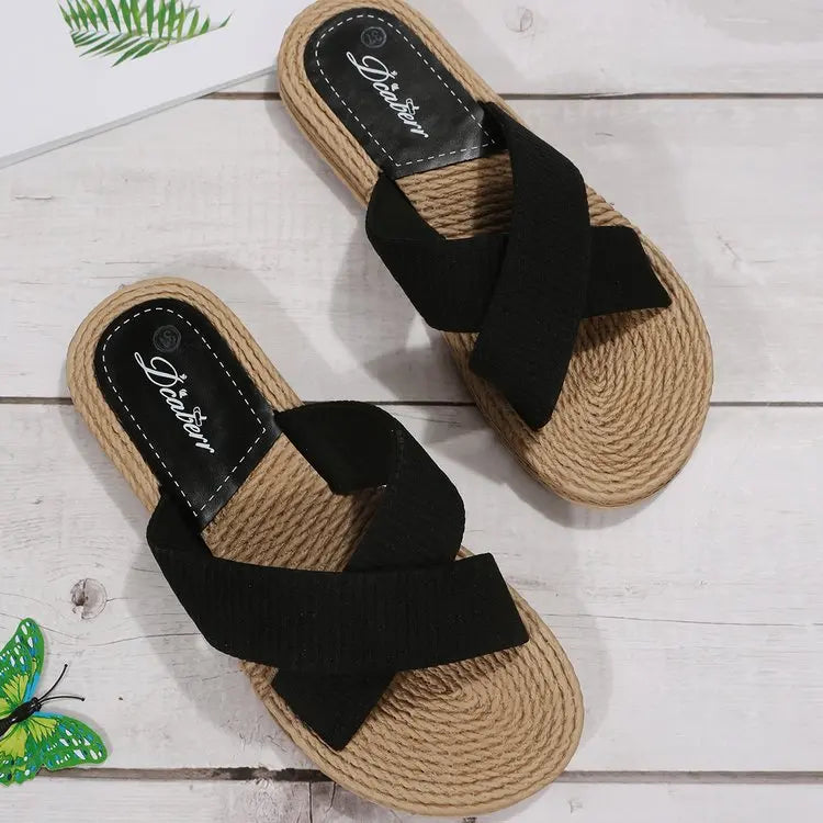 Straw Flat Slippers | Hemp