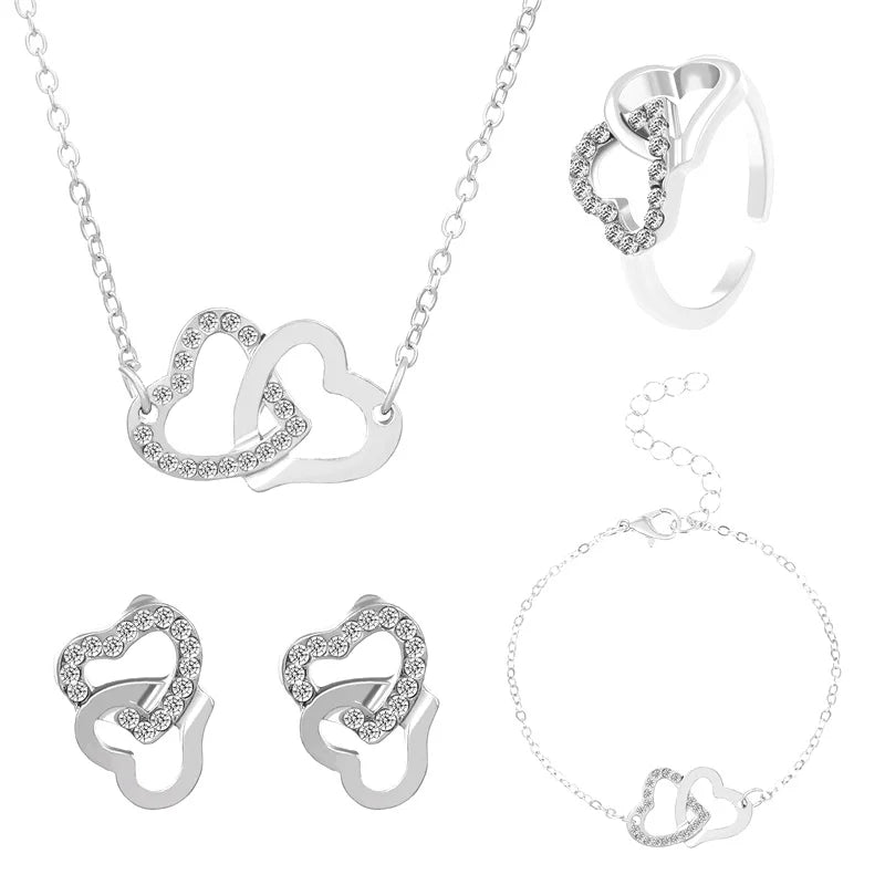 Heart Shaped Jewelry Sets Of Ring Earrings Necklace | Meshi