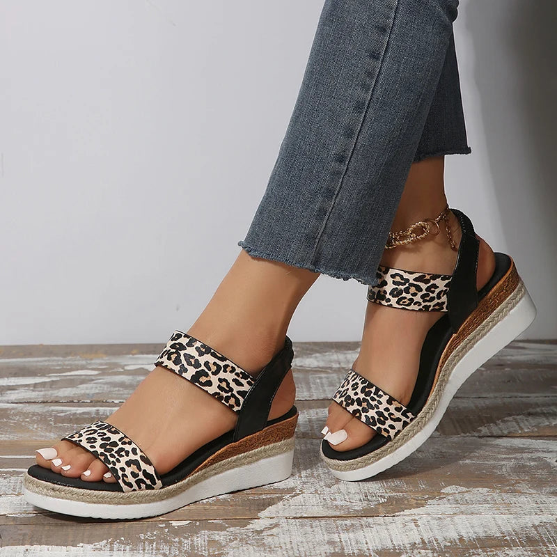 Leopard Wedge Heel Sandals | Glida