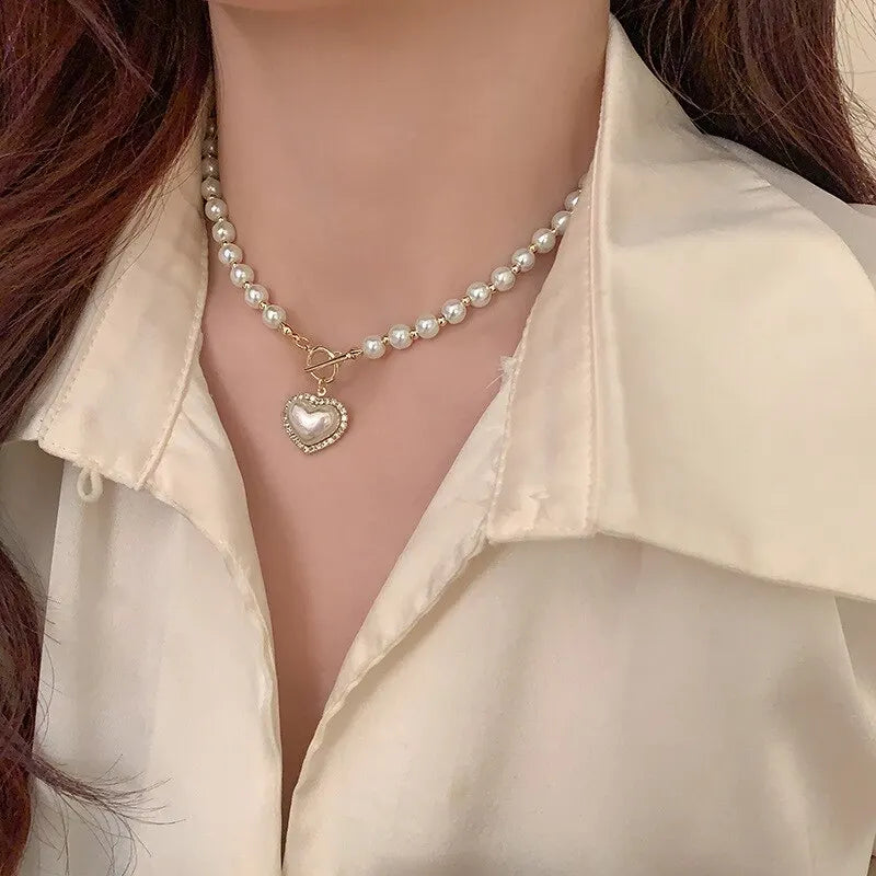 Elegant Pearl Necklace - Heart Pendant | Lustreline