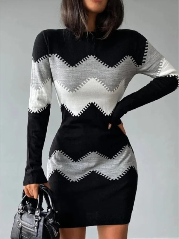 Print Slim Knitted Dress | Hazely