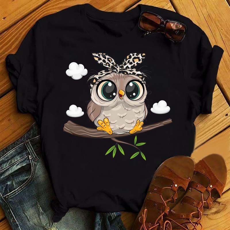 Owl Print Casual Short-sleeved | Owl