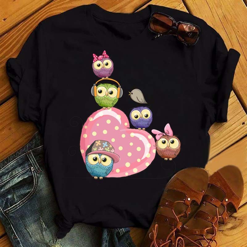 Owl Print Casual Short-sleeved | Owl