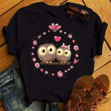 Owl Print Casual Short-sleeved | Owl